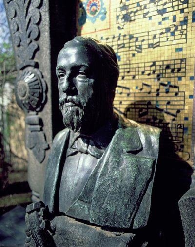 Portrait bust of Alexander Borodin from his tomb by Russian School